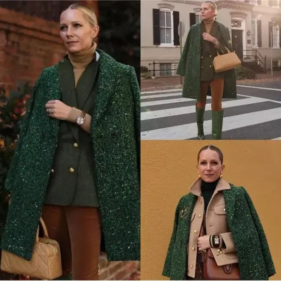 J. Crew Green Speckled Italian Tweed Wool Blend Daphne Topcoat Jacket Size 4